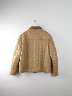 Men's Vintage Dark Cream Mustard Quilted Jacket PVC Never Worn L