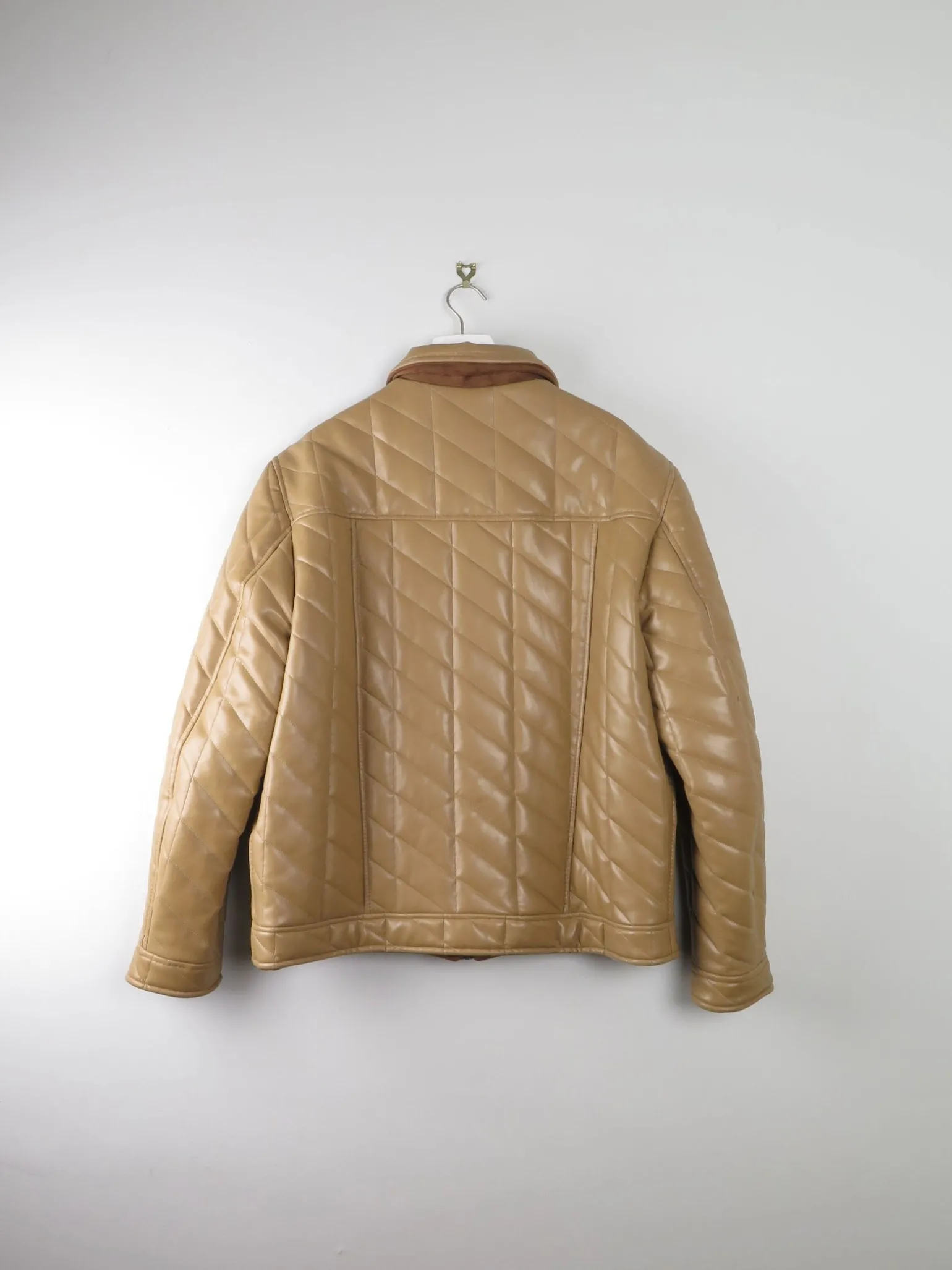 Men's Vintage Dark Cream Mustard Quilted Jacket PVC Never Worn L