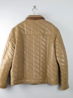 Men's Vintage Dark Cream Mustard Quilted Jacket PVC Never Worn L