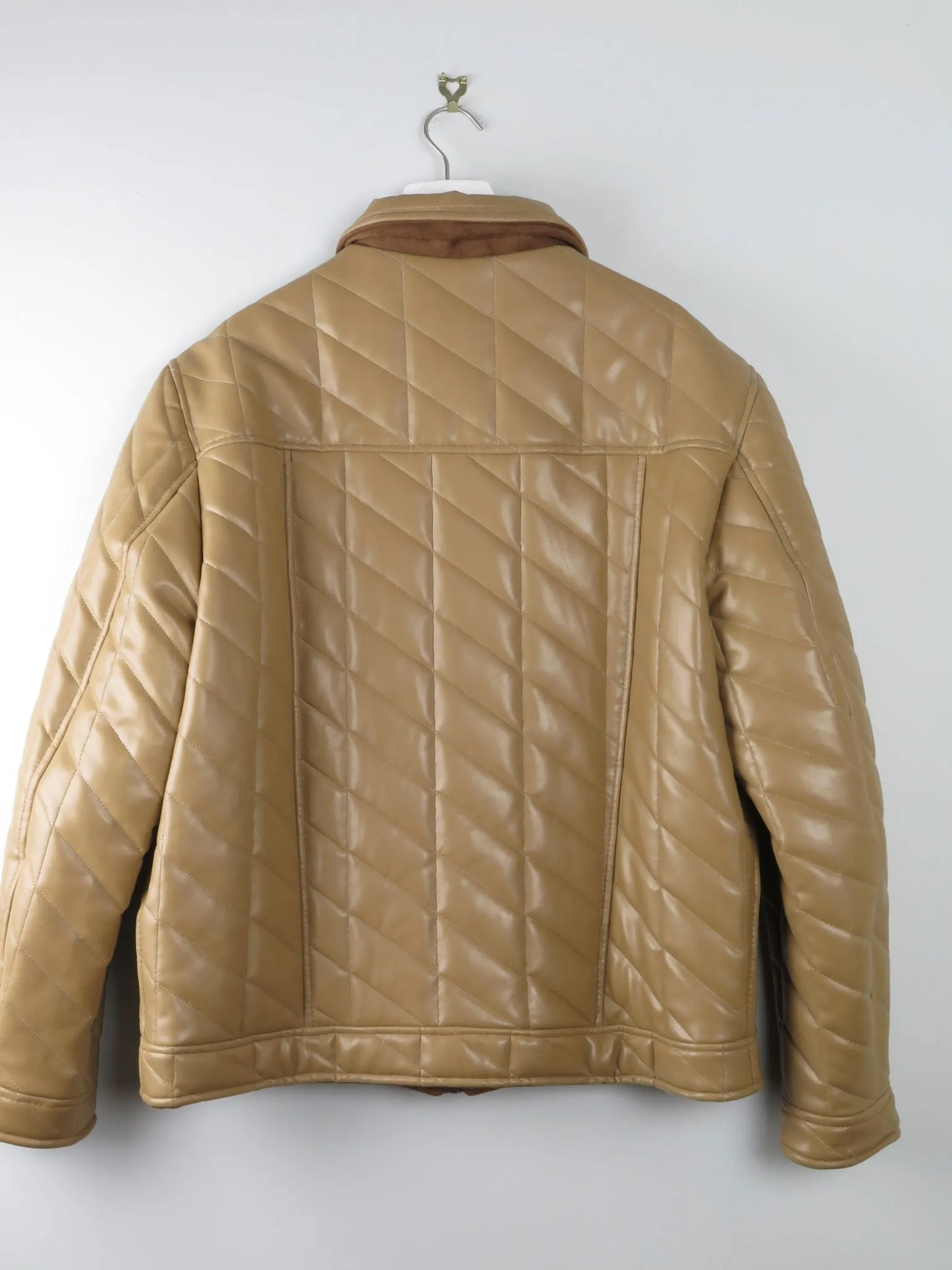 Men's Vintage Dark Cream Mustard Quilted Jacket PVC Never Worn L