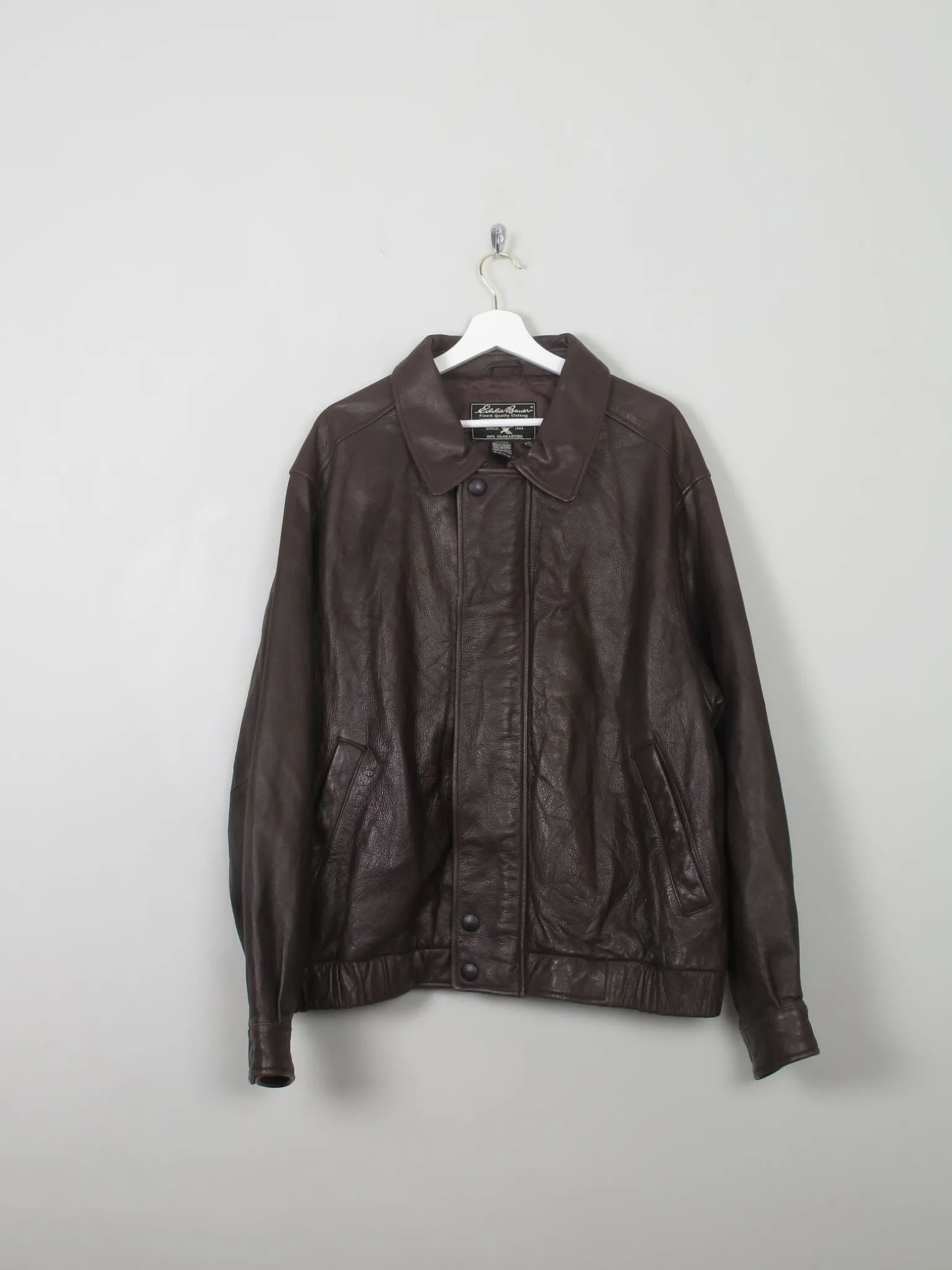 Men's Vintage Eddie Beaver Zip Leather Jacket Biker XL