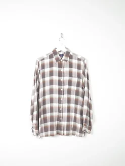 Men's Vintage Flannel Shirt Cream &  Brown S