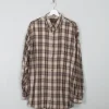 Men's Vintage Flannel Shirt With Green & Wine Checks L Oversized