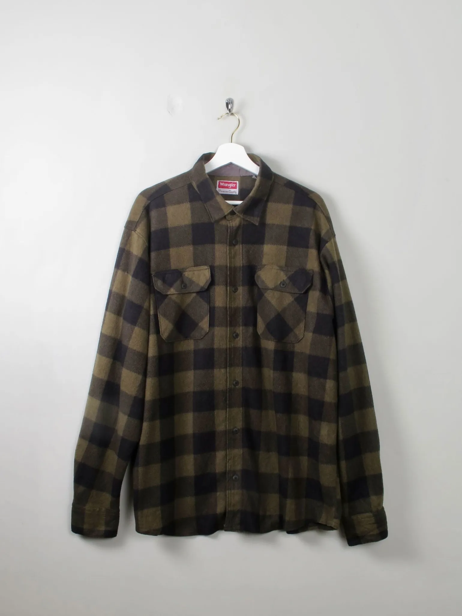 Men's Vintage Flannel Shirt Green & Black Check Wrangler XL