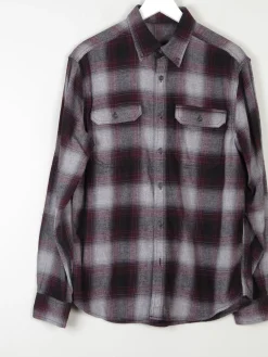 Men's Vintage Flannel Shirt Wine Check M