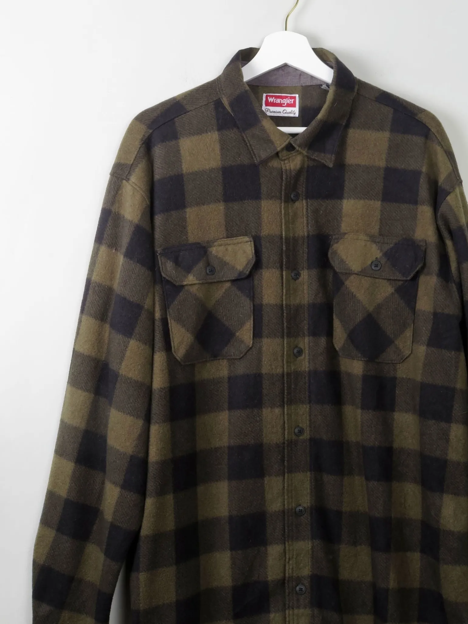 Men's Vintage Flannel Shirt Green & Black Check Wrangler XL