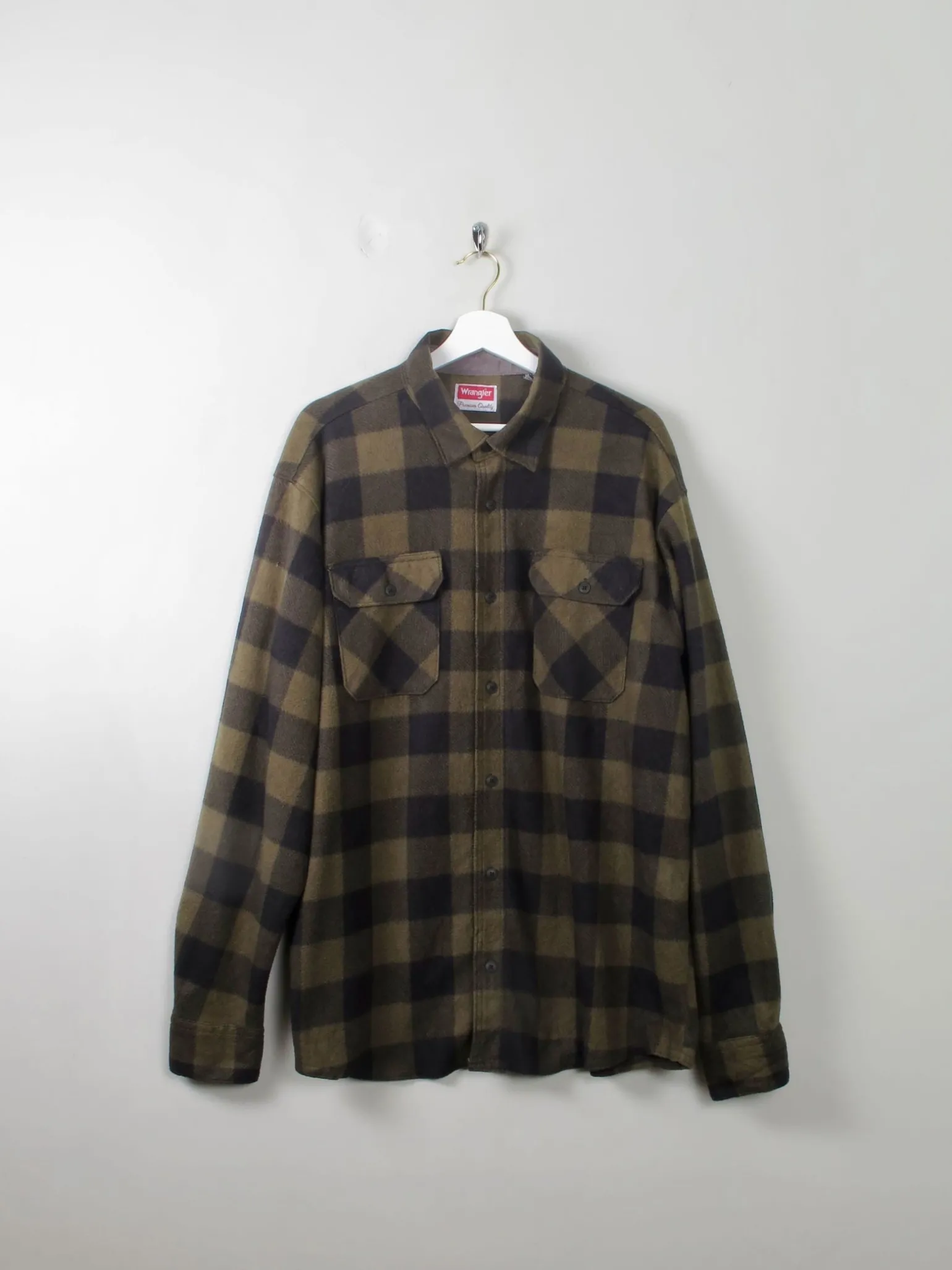 Men's Vintage Flannel Shirt Green & Black Check Wrangler XL