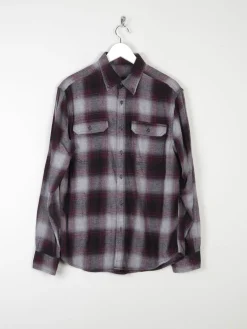 Men's Vintage Flannel Shirt Wine Check M