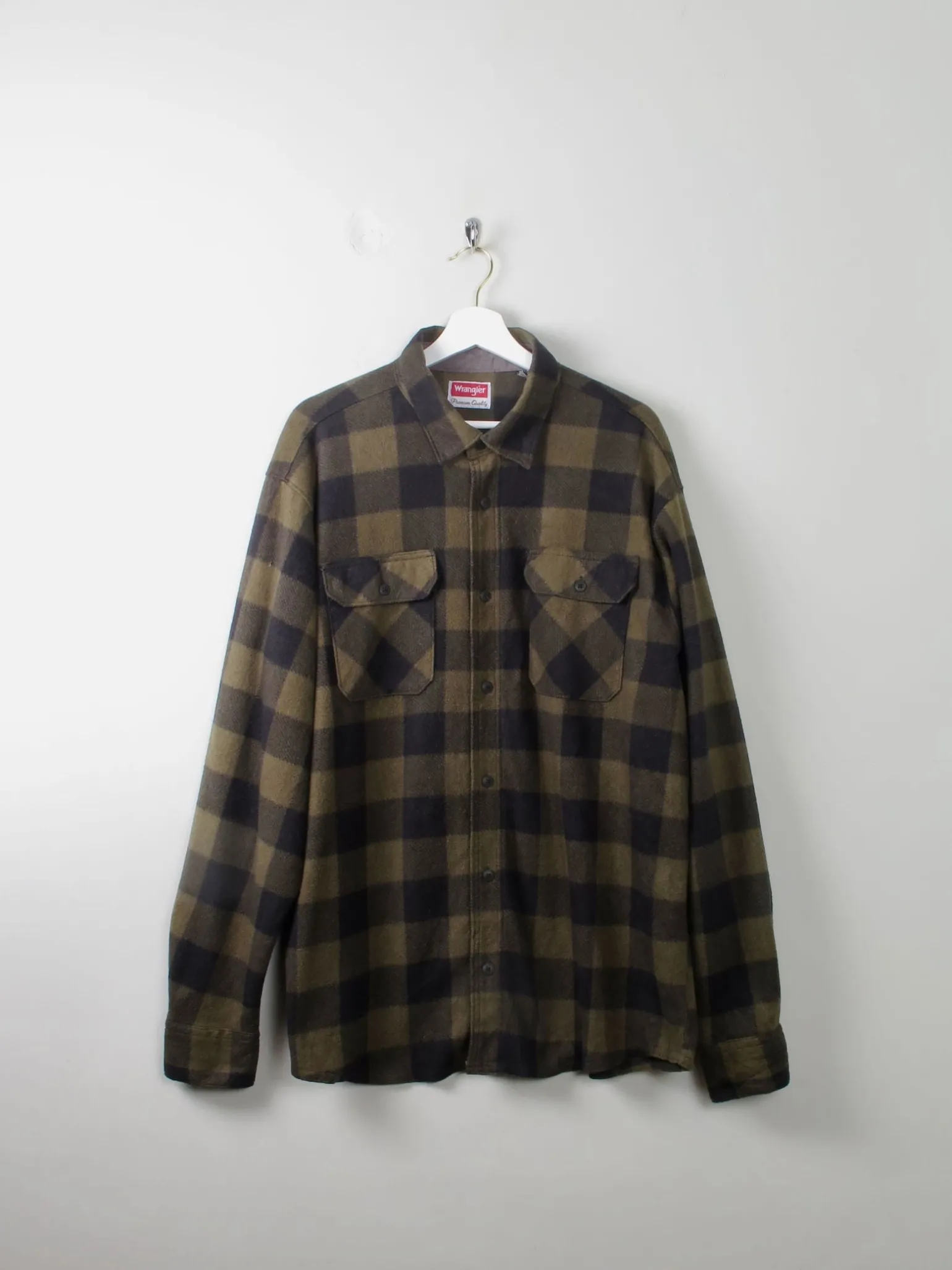 Men's Vintage Flannel Shirt Green & Black Check Wrangler XL