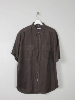 Men's Vintage Green/Black Silk Shirt L