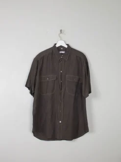 Men's Vintage Green/Black Silk Shirt L