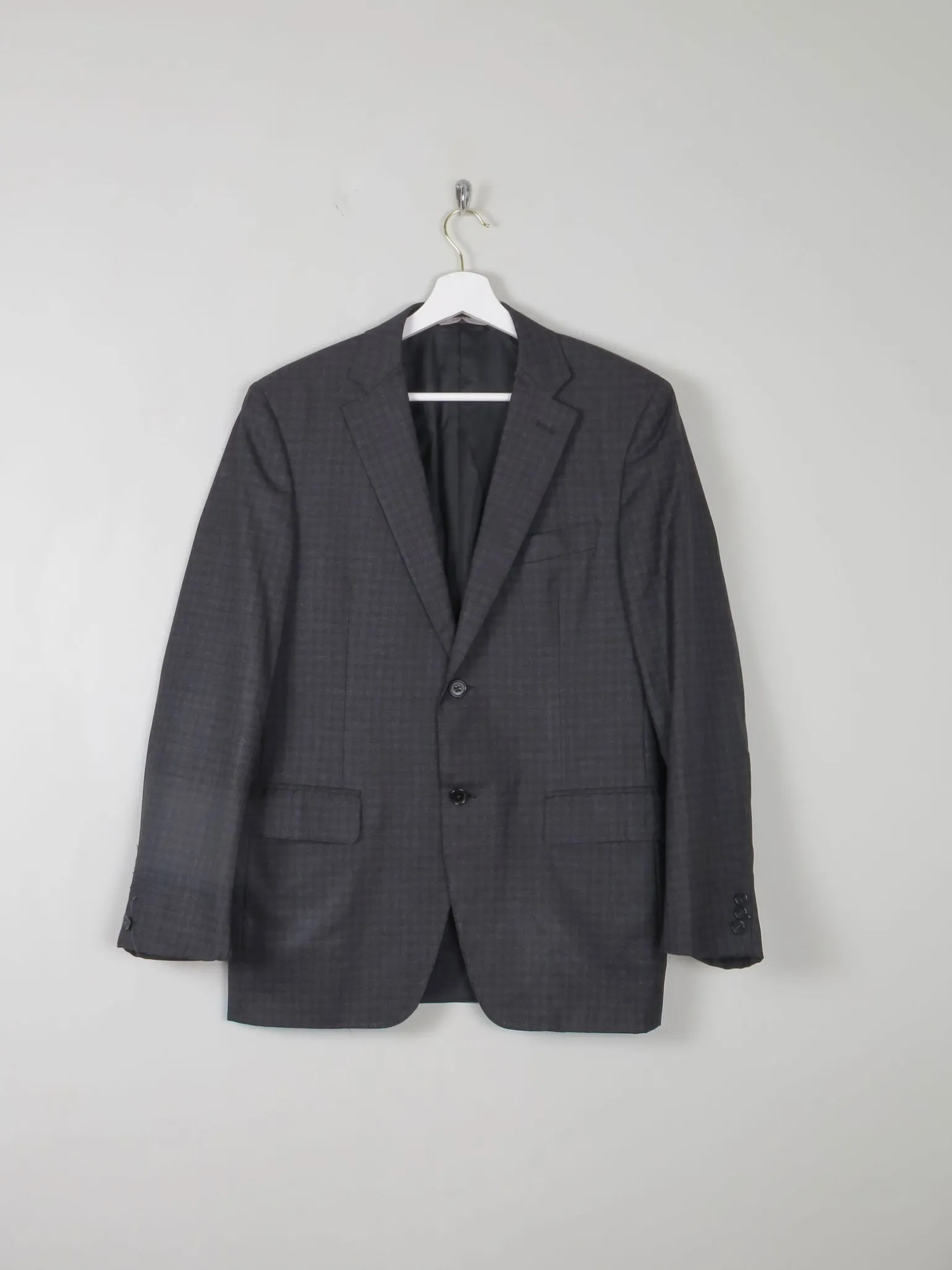 Men's Vintage Grey & Black Check Jacket By Canali 38 R