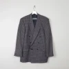 Men's Vintage Grey & Navy Houndstooth Jaeger Double Breasted Jacket 44" L