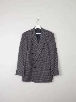 Men's Vintage Grey & Navy Houndstooth Jaeger Double Breasted Jacket 44" L
