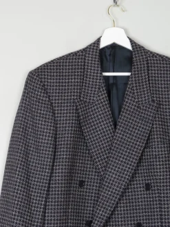 Men's Vintage Grey & Navy Houndstooth Jaeger Double Breasted Jacket 44