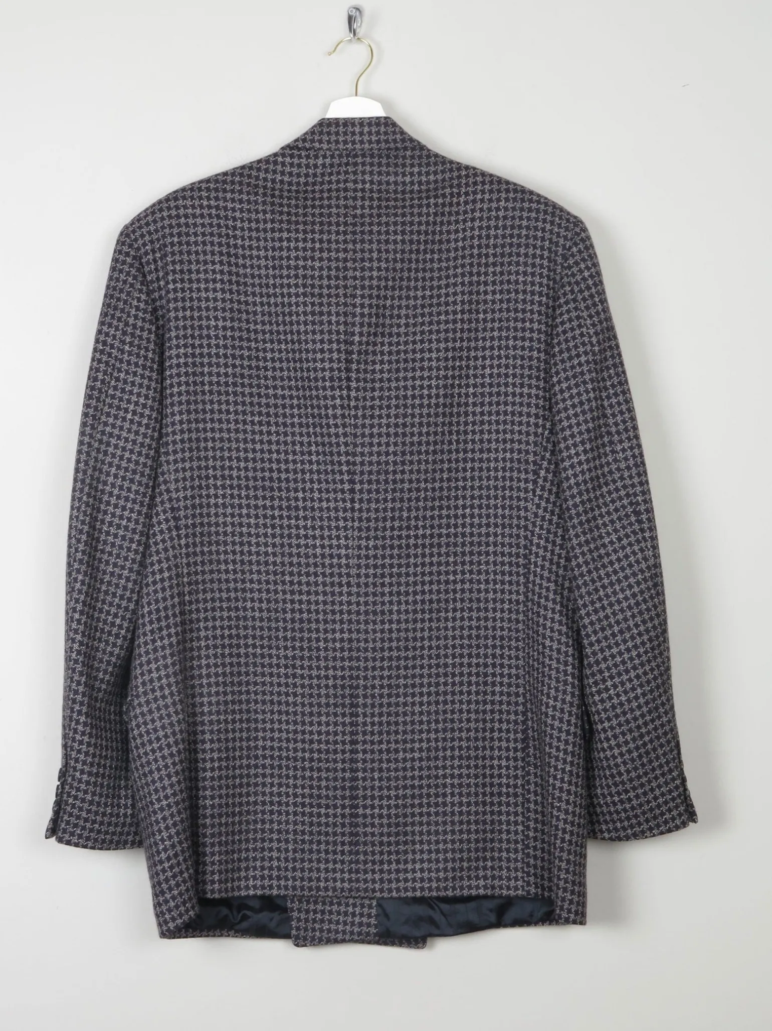Men's Vintage Grey & Navy Houndstooth Jaeger Double Breasted Jacket 44" L