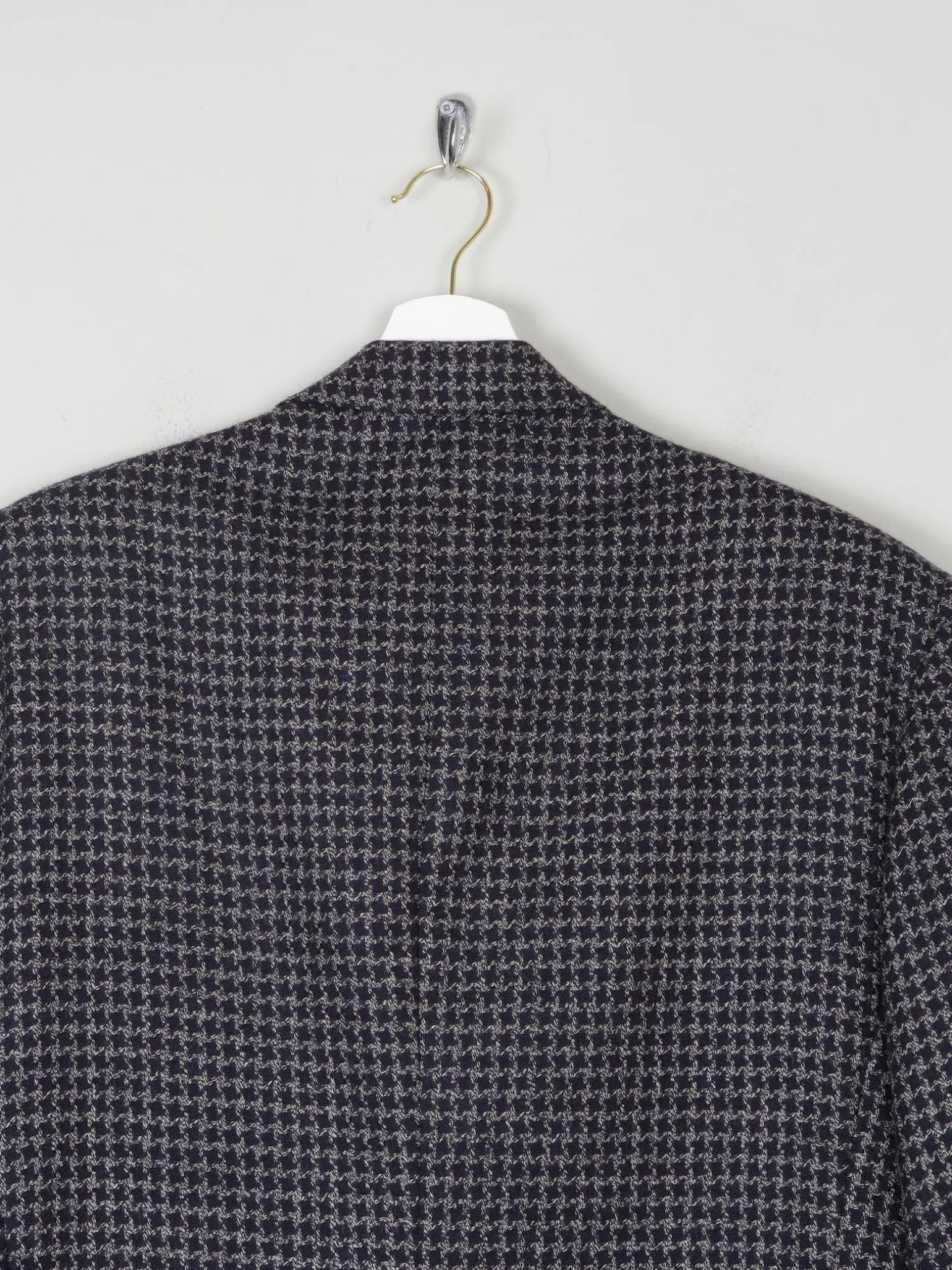 Men's Vintage Grey & Navy Houndstooth Jaeger Double Breasted Jacket 44" L