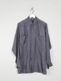 Men's Vintage Grey Silk Shirt S *slightly damaged *
