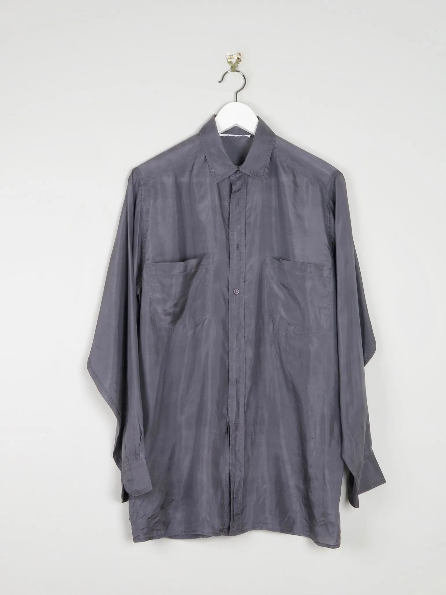 Men's Vintage Grey Silk Shirt S *slightly damaged *