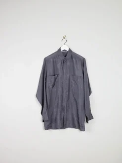 Men's Vintage Grey Silk Shirt S *slightly damaged *
