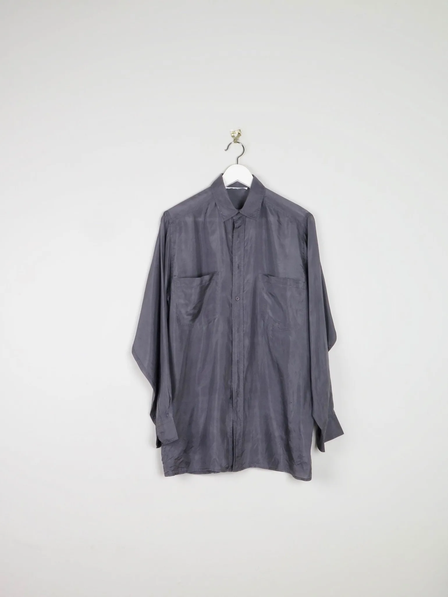 Men's Vintage Grey Silk Shirt S *slightly damaged *