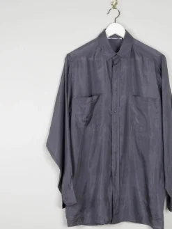 Men's Vintage Grey Silk Shirt S *slightly damaged *