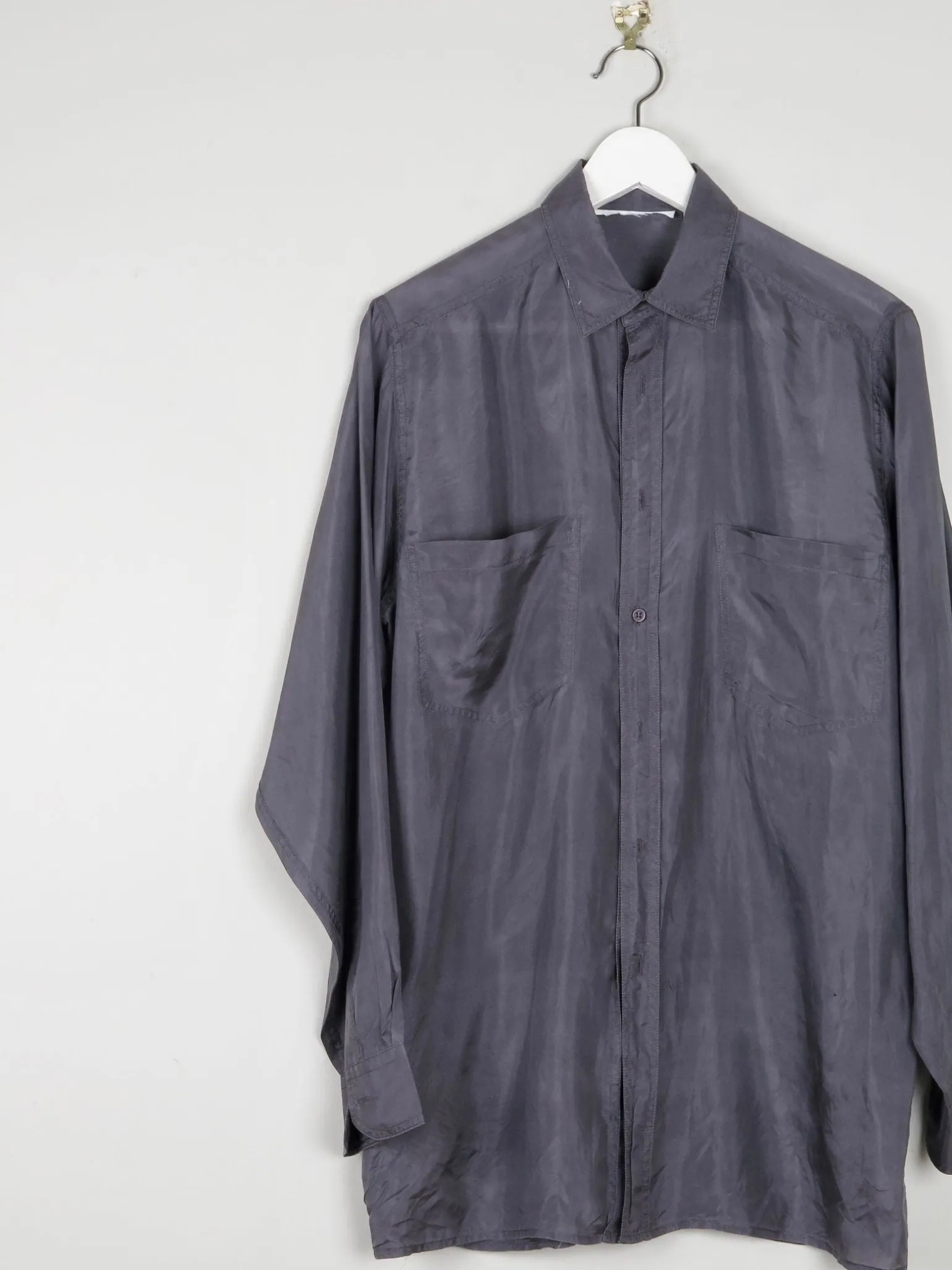Men's Vintage Grey Silk Shirt S *slightly damaged *