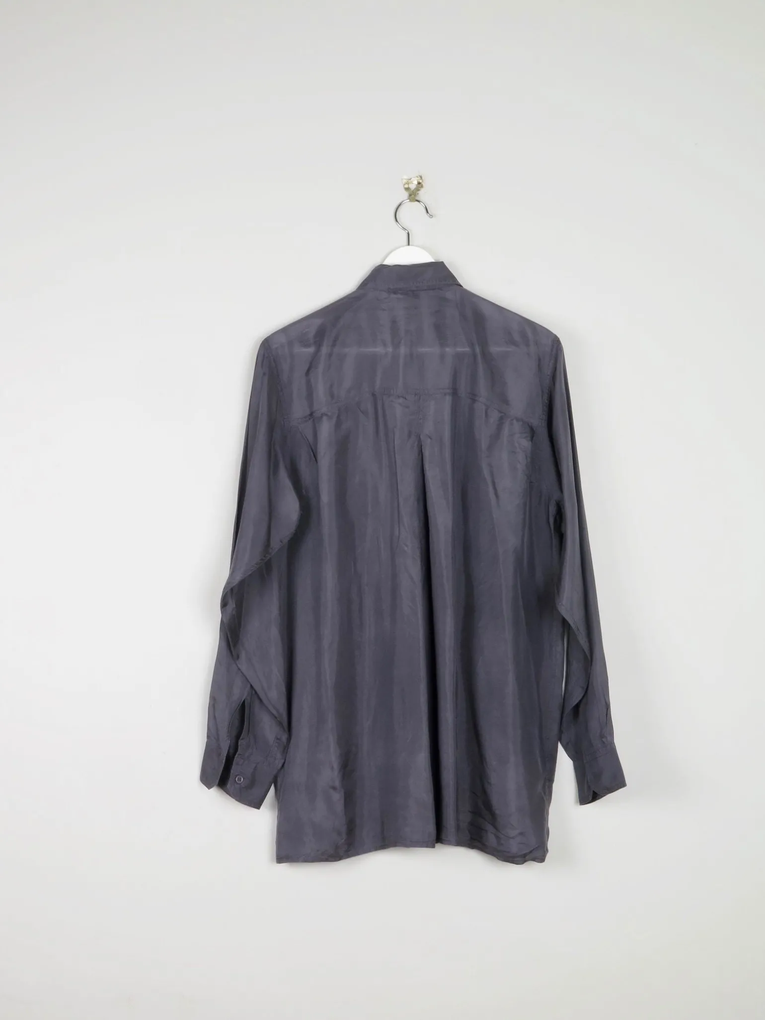 Men's Vintage Grey Silk Shirt S *slightly damaged *