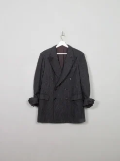 Men's Vintage Grey Striped 70s Wool Jacket 42"