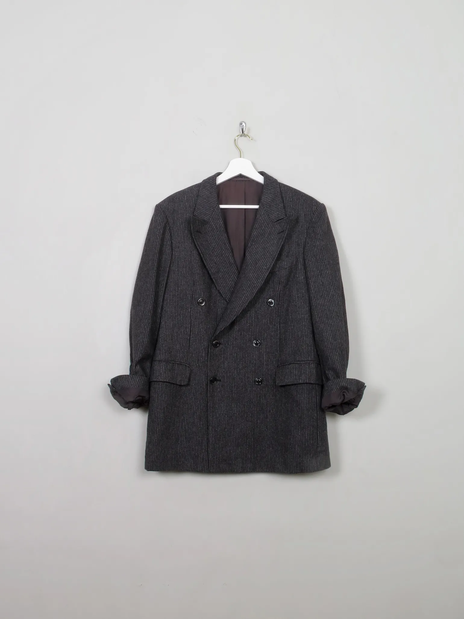 Men's Vintage Grey Striped 70s Wool Jacket 42"