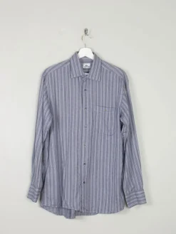 Men's Vintage Grey Striped Lacoste Shirt M