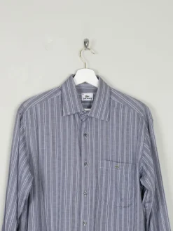Men's Vintage Grey Striped Lacoste Shirt M