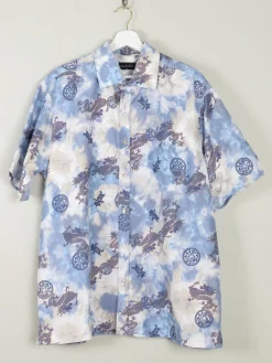 Men's Vintage Hawaiian Dragon Shirt Blue XL
