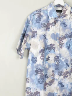 Men's Vintage Hawaiian Dragon Shirt Blue XL