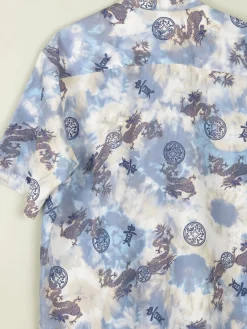 Men's Vintage Hawaiian Dragon Shirt Blue XL