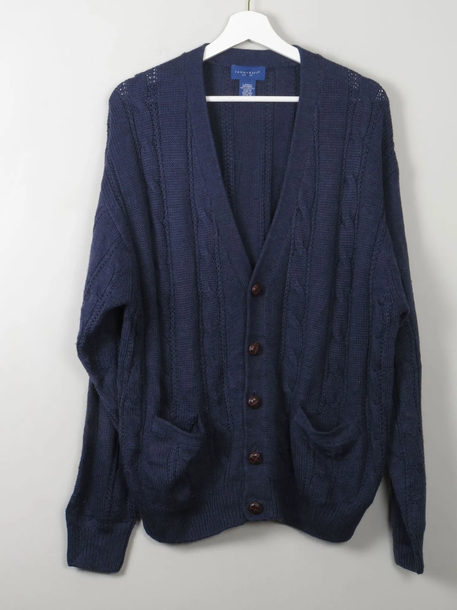 Men's Vintage Knitted Cardigan Blue L