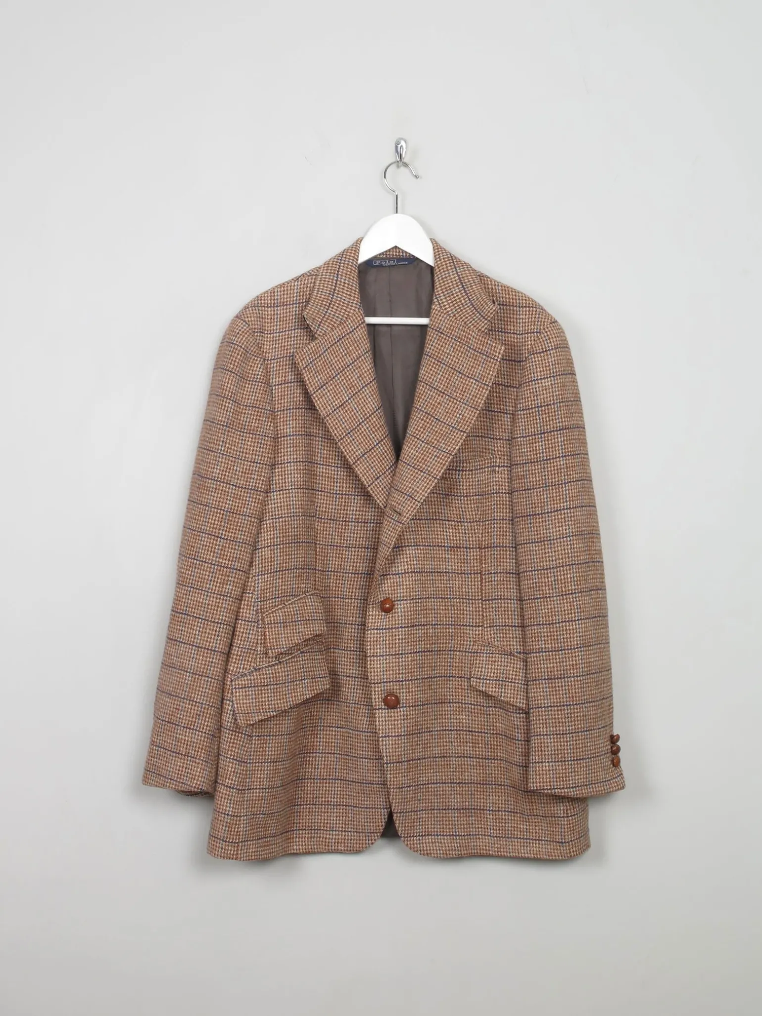 Men's Vintage Light Brown Heavy Tweed Polo Ralph Lauren Jacket L/44