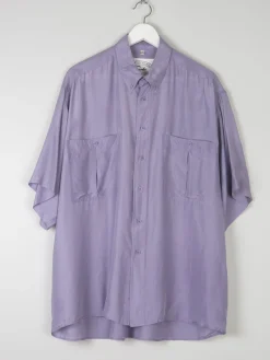 Men's Vintage Lilac Silk Short Sleeve Shirt XL