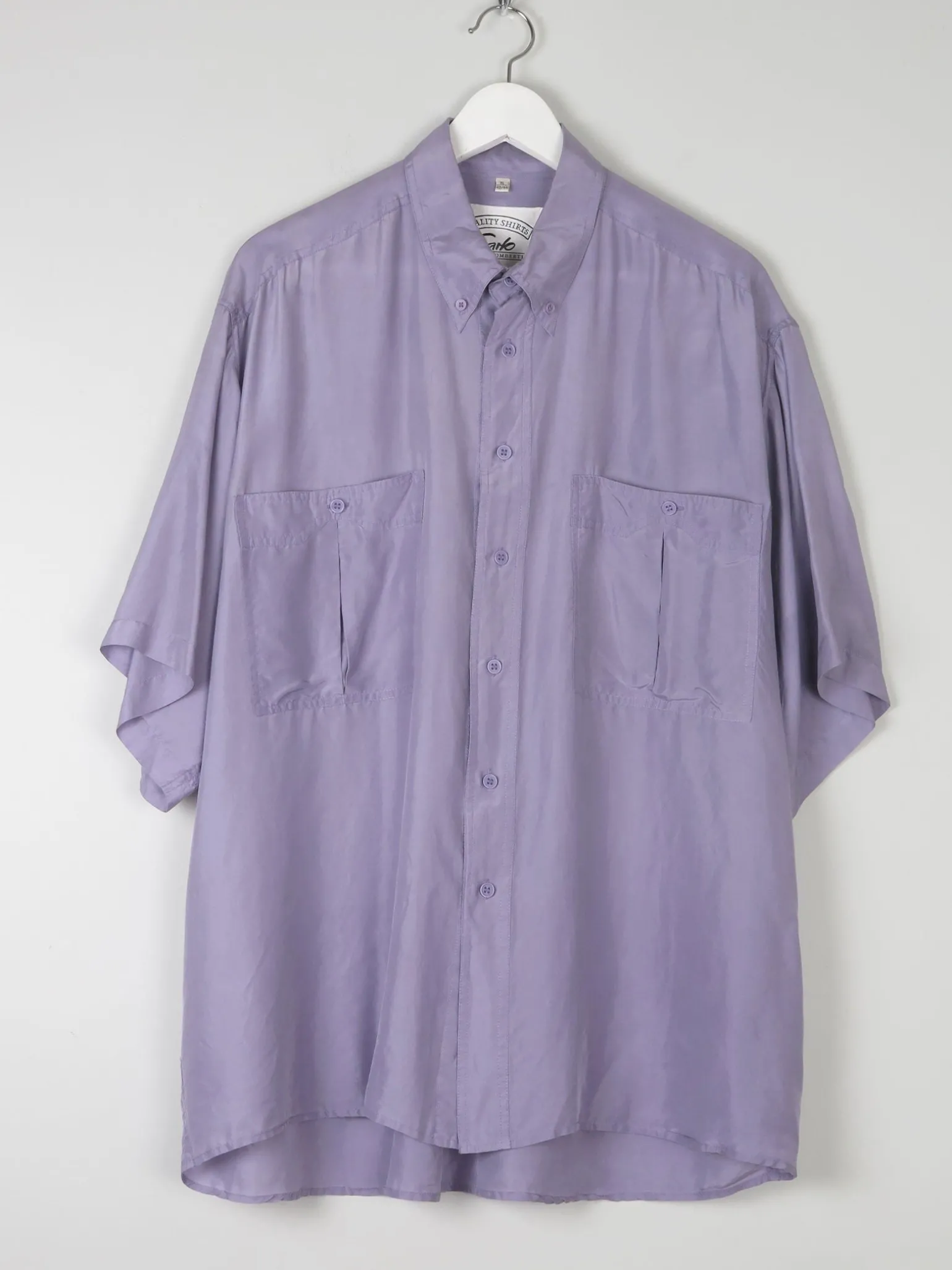 Men's Vintage Lilac Silk Short Sleeve Shirt XL
