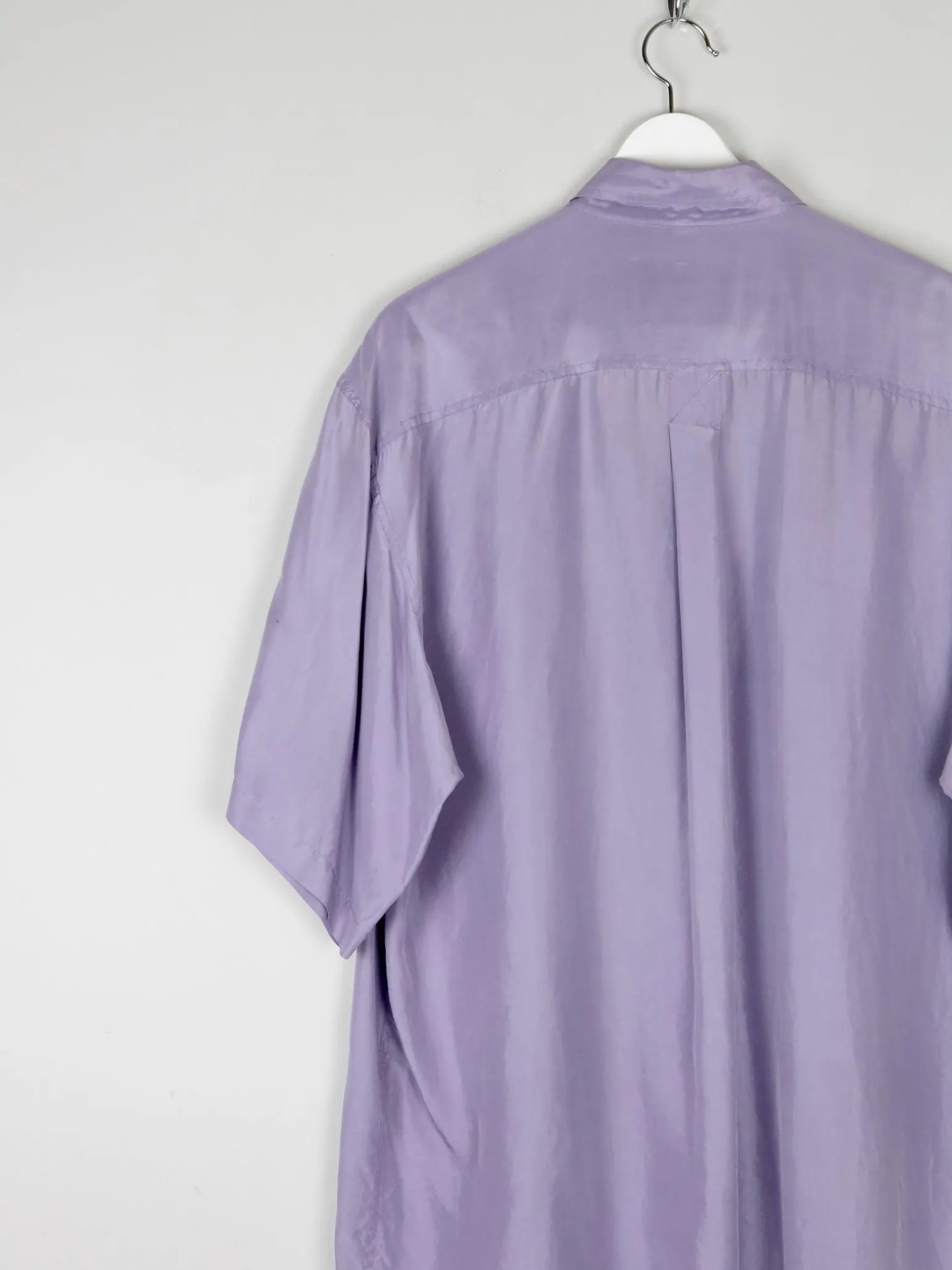 Men's Vintage Lilac Silk Short Sleeve Shirt XL