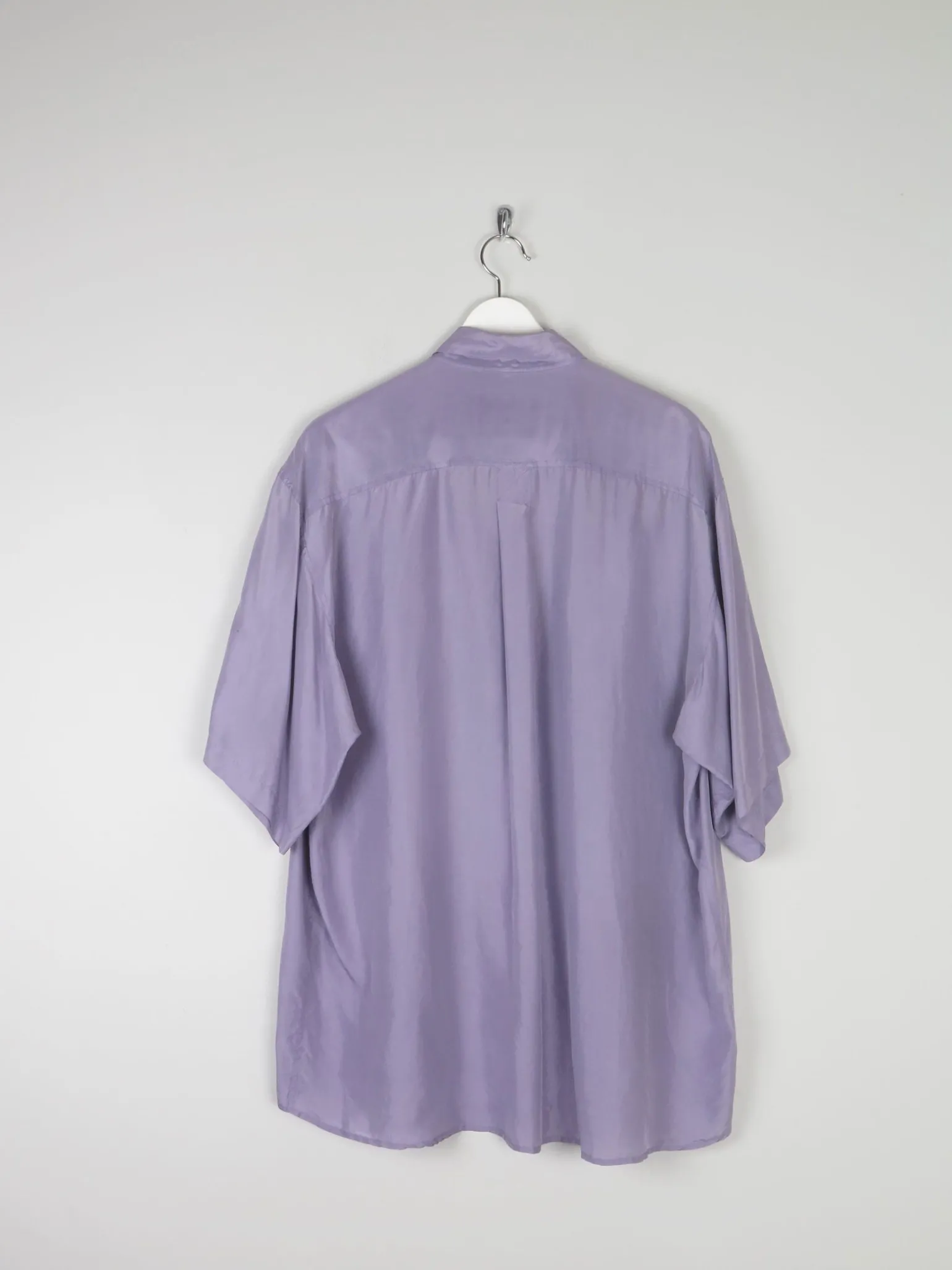 Men's Vintage Lilac Silk Short Sleeve Shirt XL