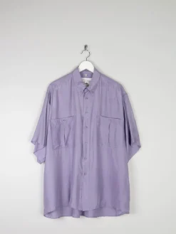 Men's Vintage Lilac Silk Short Sleeve Shirt XL