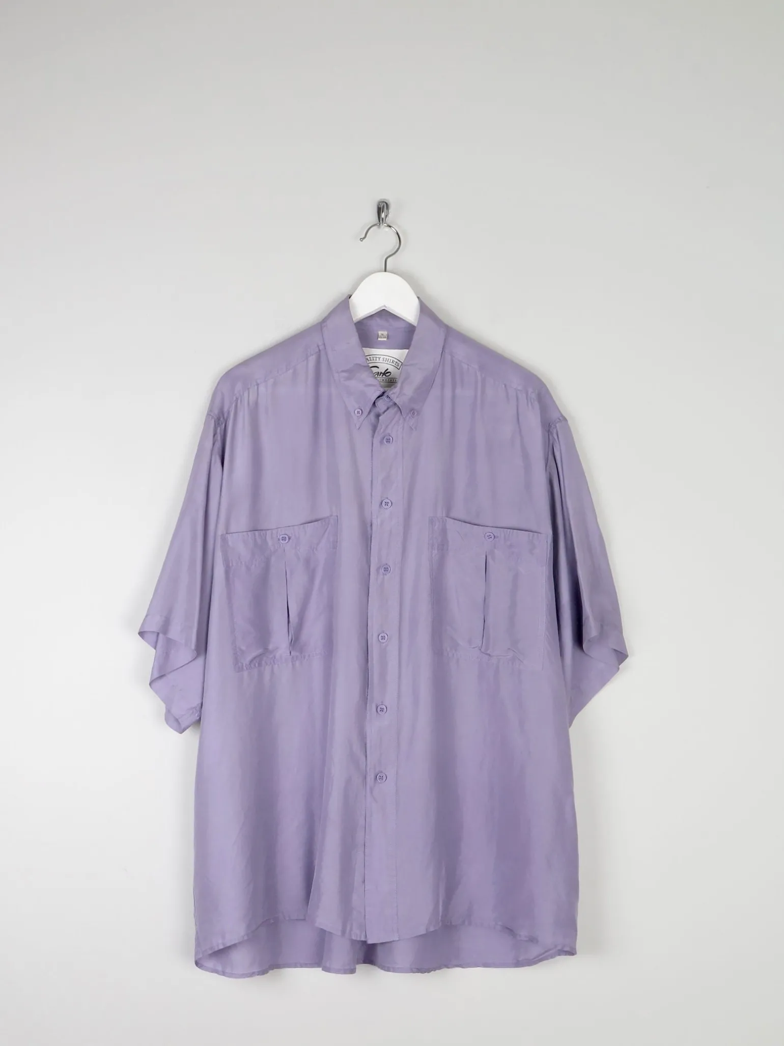 Men's Vintage Lilac Silk Short Sleeve Shirt XL