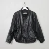 Men's Vintage London Fog Black Leather Bomber Jacket M