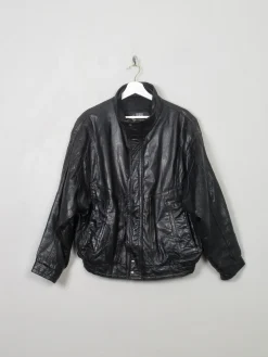 Men's Vintage London Fog Black Leather Bomber Jacket M