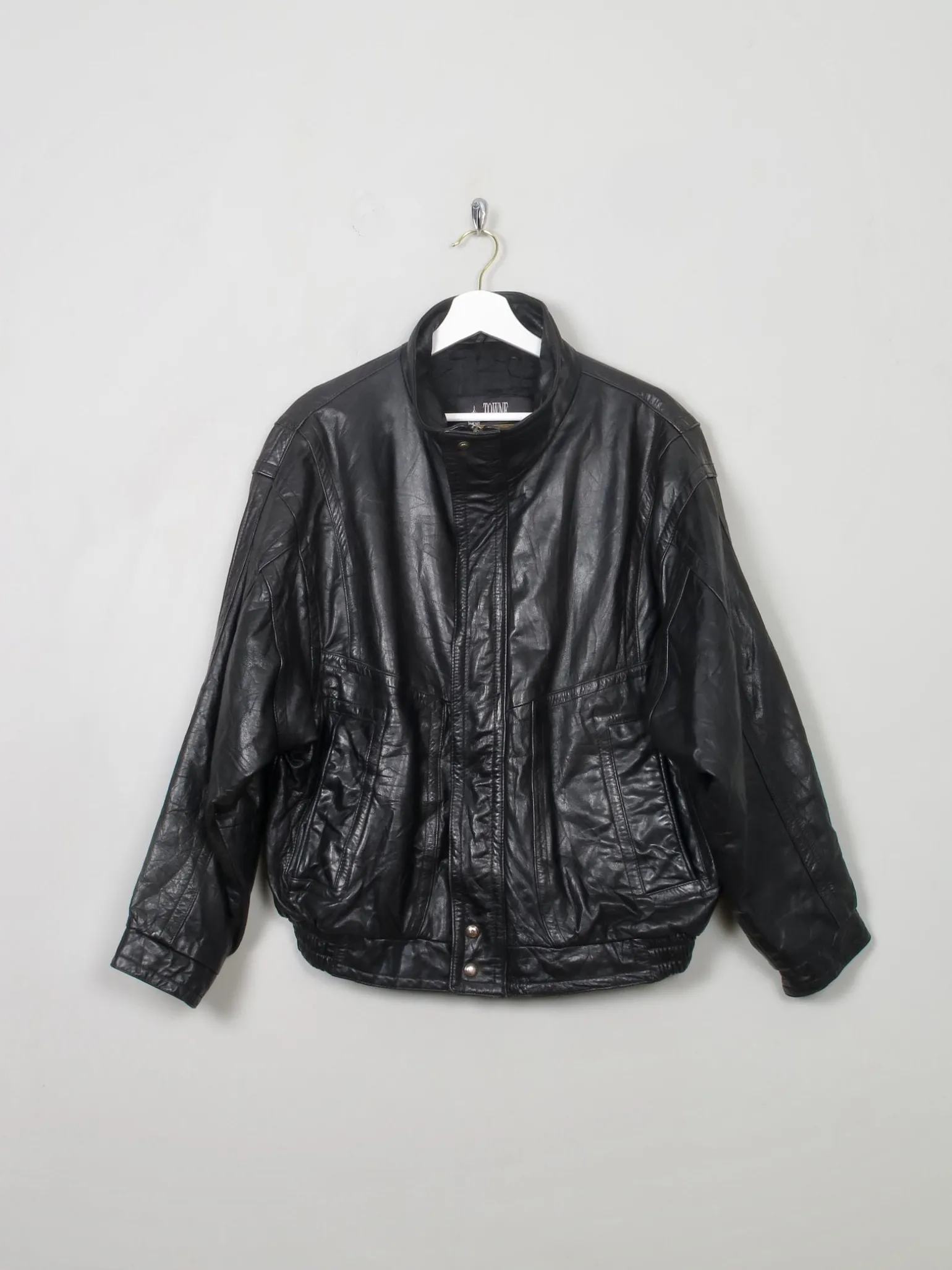 Men's Vintage London Fog Black Leather Bomber Jacket M