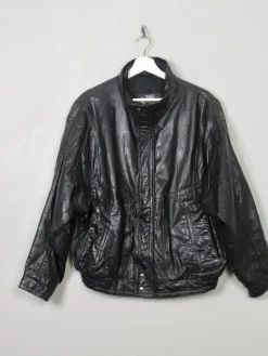 Men's Vintage London Fog Black Leather Bomber Jacket M