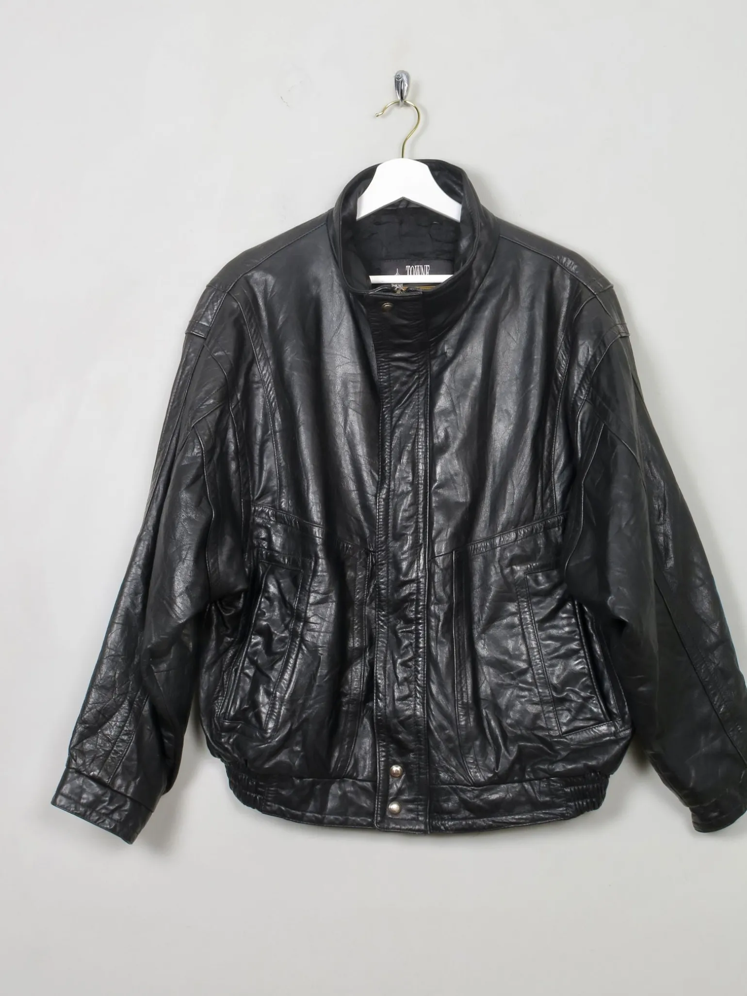 Men's Vintage London Fog Black Leather Bomber Jacket M