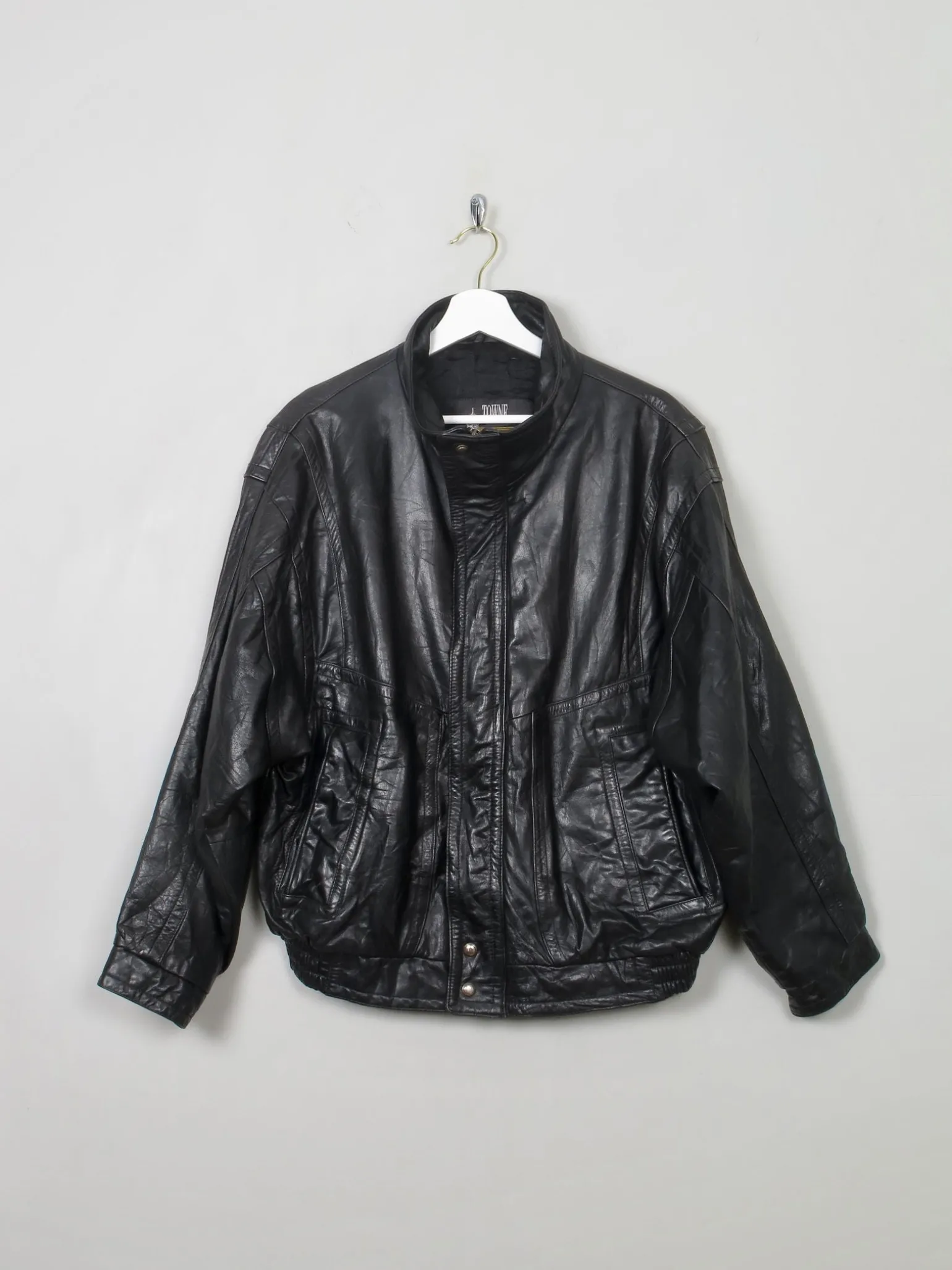 Men's Vintage London Fog Black Leather Bomber Jacket M