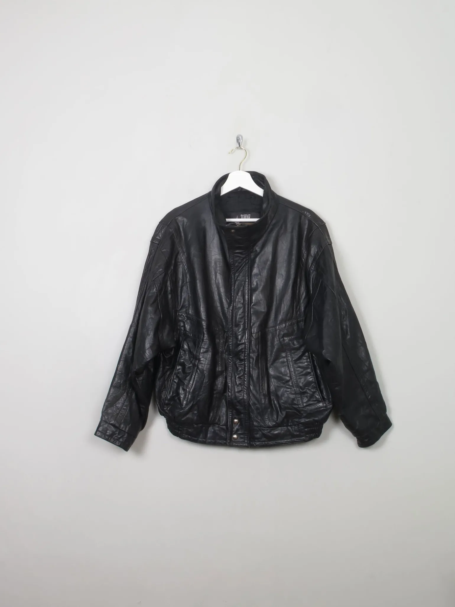 Men's Vintage London Fog Black Leather Bomber Jacket M